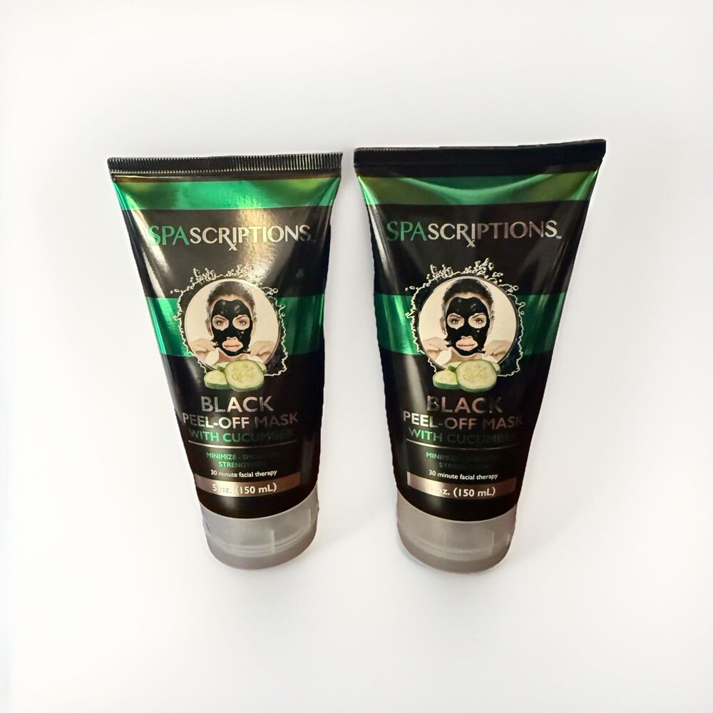 Spascriptions 2 BLACK PEEL-OFF-MASK with CUCUMBER 5 oz (150ml) SEALED New Set 2